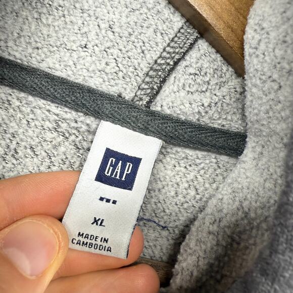 Vintage Gap Hoodie men's XL Gray Sweatshirt Boxy Distressed Embroidered Spellout - Picture 8 of 12